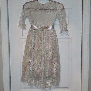 Girls silver & Gray Lace Dress